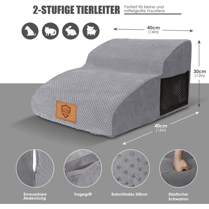 Сходинки для собак Myiosus: 2 сходинки, водонепроникні, з неслизьким покриттям, для диванів та ліжок, знімний чохол, портативні, сірого кольору