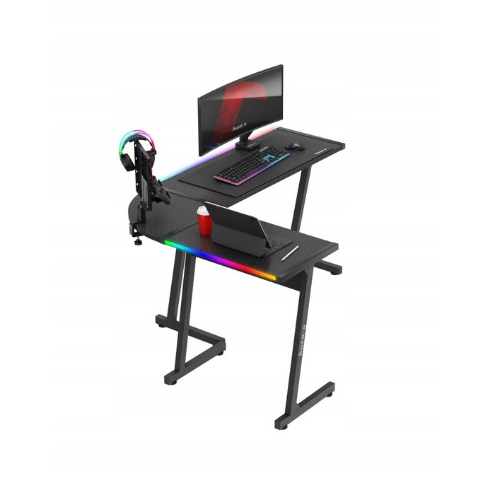Ігровий кутовий стіл Huzaro Hero 6.0, чорний, RGB LED, регульовані ніжки