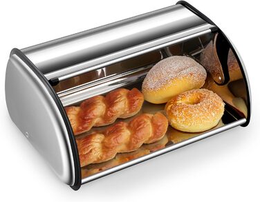 Рибалка Brotkasten з нержавіючої сталі, харчової якості, з кришкою-роллером, 43,5 x 27,5 x 18,5 см, контейнер для хліба, булочок, печива