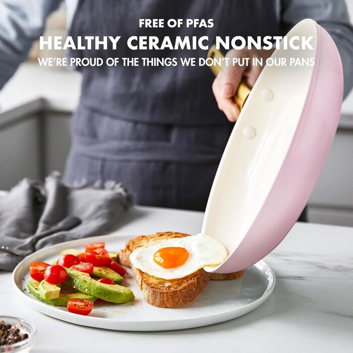 Набір сковорідок GreenPan Reserve з керамічним антипригарним покриттям (20 та 26 см), індукційні, для духовки, без PFAS, золотий ручка, блакитний & рожевий (для мами)