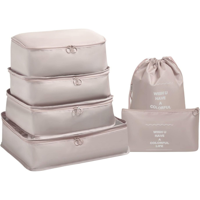 Органайзер для валізи OSDUE, набір 6 шт. (рожевий/бежевий), Packing Cubes, водонепроникні сумки для подорожей