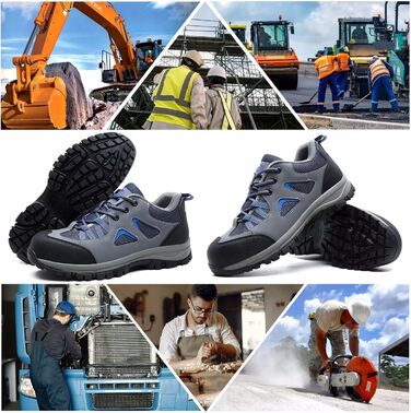 Чоловічі та жіночі робочі черевики-захисники. Легкі, дихаючі, антиковзкі, з металевим підноском. Сірий, синій, 44 EU