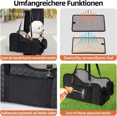 Автокрісло для собак та котів GGW | Безпечне автокрісло з подвійним кріпленням, водонепроникне, з кишенями, для малих собак та котів | Чорна шкіра