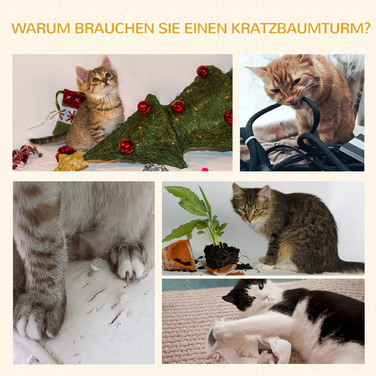 PawHut Дряпкач для котів з платформами, гамаком, стійкий, котячий комплекс, сірий, розмір L40 x Ш40 x В132 см | Aosom
