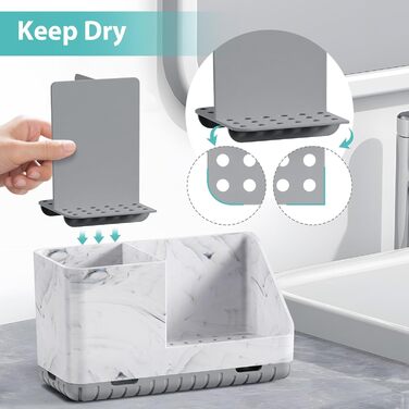 Тримач для зубних щіток у ванну кімнату, органайзер, підставка для електричної зубної щітки з отвором для зливу, знімний органайзер для ванної, кухні та сім'ї (Сірий) (Сірий мармуровий малюнок)