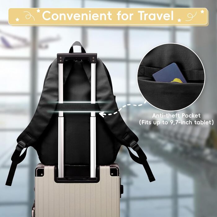 Рюкзак Tanou для школи, 30L, нейлон, для дівчаток 3-9 класів, з тролейовою петлею та брелоком, чорний