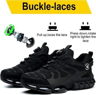 Чоловічі робочі черевики з металевим носком, чорні. Легкі, дихаючі, з поворотним закриттям. Захисні черевики 46 EU