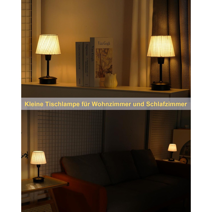 Акумуляторна настільна лампа: портативна, бездротова з димером, для дому та саду, з абажуром з льону, антична металева біла, з смугастим абажуром (чорно-білий)