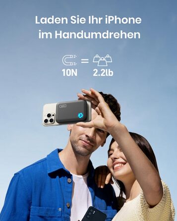 Магнітний повербанк сумісний з чохлом MagSafe, 10000mAh, бездротова швидка зарядка, USB-C вхід/вихід, зовнішній акумулятор для iPhone 15 14 13 12 Pro Max