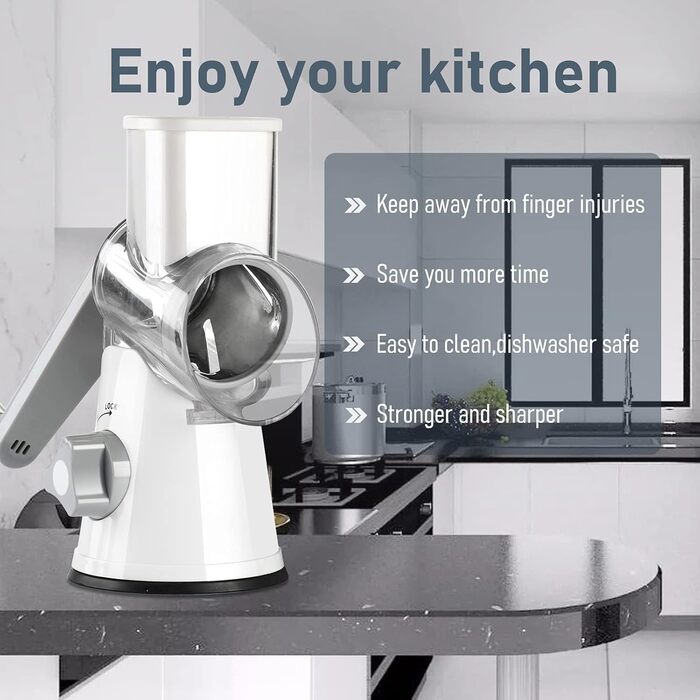 Трока для тертя KEOUKE з ручкою: тертка для овочів, сиру, горіхів, шоколаду - 3 змінні леза для кухні