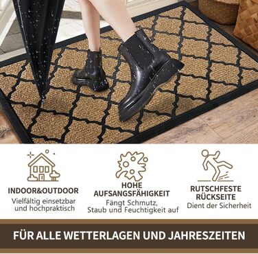 Придверний килимок Qingbei Rina 60x90 см, протиковзний вологопоглинаючий килим для входу, саду та тераси, коричневий, прямокутний