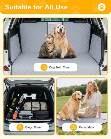 Захист для багажника автомобіля для собак: водонепроникний та стійкий до подряпин килимок з захистом бокових панелей та краю багажника. Легкий у догляді та міцний. Сірий колір.