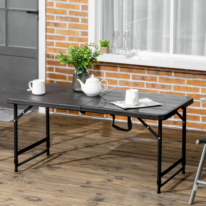 Складаний садовий стіл Outsunny з пластику 118 x 60 x 74 см, стійкий до погодних умов, розкладний стіл, стіл-буфет з неслизькою поверхнею, кемпінговий стіл, стіл на балкон, терасу, в сад, на балкон, терасу, чорний колір | Aosom