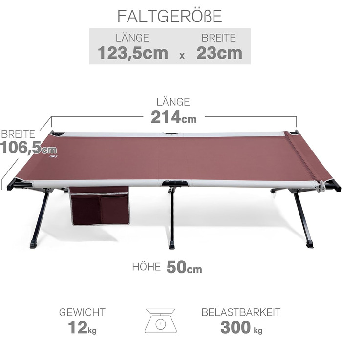 Розкладне ліжко EVER ADVANCED для кемпінгу: велике, стабільне, 214x106 см, до 300 кг, для відпочинку на природі та вдома