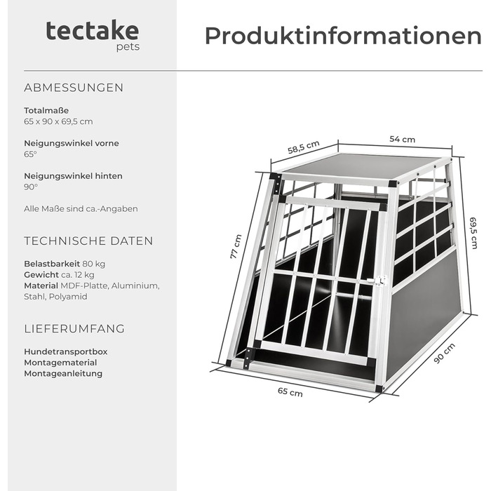 Транспортна переноска для собак tectake® XL - переноска для авто та дому, алюміній, для 2 собак, 97 x 90 x 69,5 см