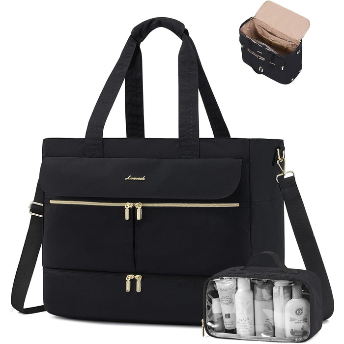 Сумка-валіза LOVEVOOK для жінок, 45L: велика валіза-рюкзак, сумка для подорожей, спортивна сумка, сумка для вихідної поїздки, клінічна сумка, сумка для пологового будинку, з косметичкою, відділенням для взуття та вологонепроникним відділенням, чорна