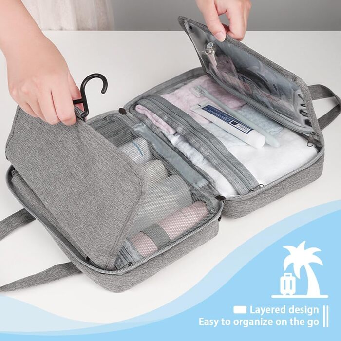 Кришталево-сіра дорожня косметичка Pinkiou з гачком для підвішування - велика, водонепроникна, для жінок