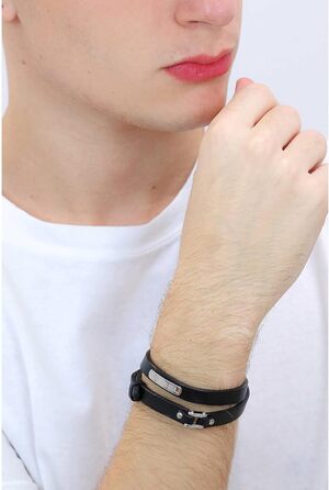 Чоловічий браслет Diesel з шкіри або синтетики з застібкою-шпилькою, чорний