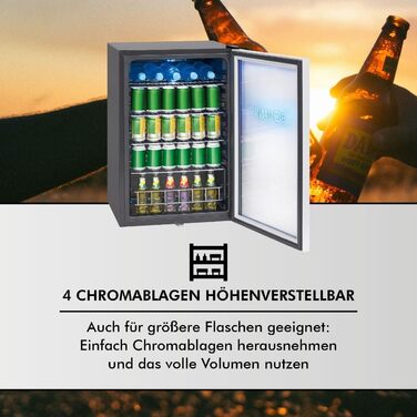 Холодильник для напоїв Bomann® KSG 7287 Inox | 63 літри | регулювання температури +3–10°C | з дверцятами зі скла, 4 полиці та LED-підсвічуванням | тихий, енергоефективний та компактний | для пляшок та банок
