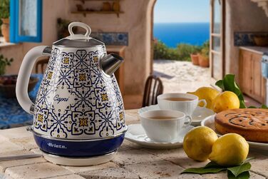 Ariete Vintage Electric Kettle 2869 - 1.7L Stainless Steel Retro Kettle with Water Level Indicator, Cordless 360° Base, Auto Shut-Off, Tea Infuser, Blue & White
