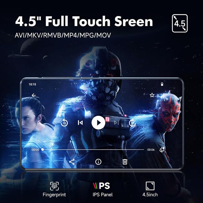 MP3 плеєр 163GB з Bluetooth, Spotify, WiFi, сенсорним екраном 4.5