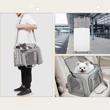 Транспортна сумка для кота, 5 кг, складана переноска для кота з плечовим ременем, переноска для котів та собак, сіра (L)