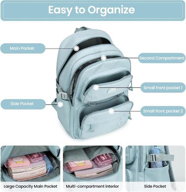 Шкільний рюкзак для дівчаток-підлітків: стильний та водонепроникний, 3-9 клас, для школи та подорожей, блакитний (8529)