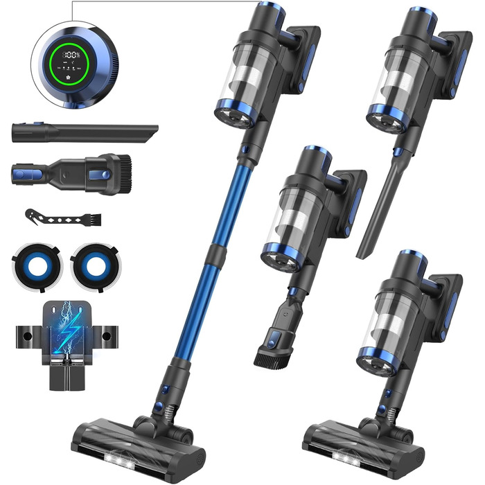 Бездротовий пилосос Nigecue 550W з акумулятором, 45000Pa, 60 хвилин роботи, Smart-дисплеєм, антизаплутувальною щіткою та контейнером 1.5L. Ідеально підходить для твердих підлог, килимів та видалення шерсті тварин.