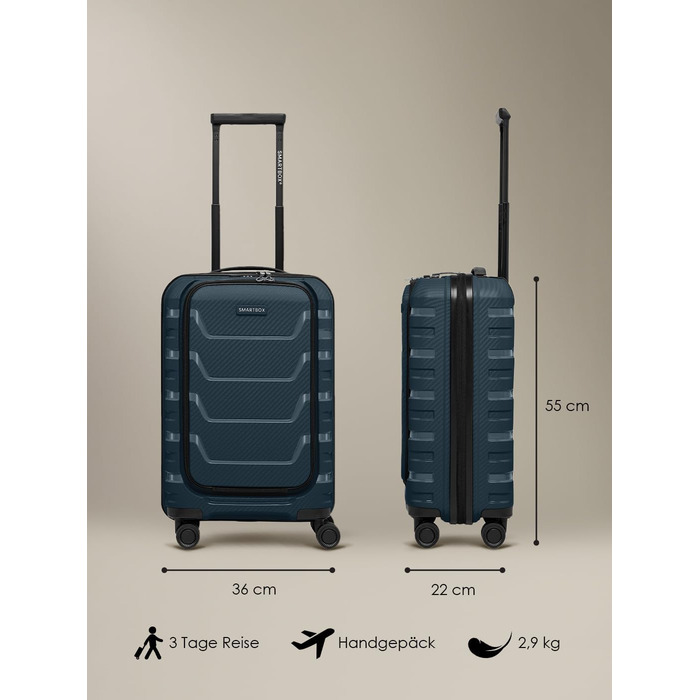 Набір валіз SMARTBOX Hartschalen 3 шт. | Розширювані, з TSA-замком, з відділом для ноутбука | Navy (S, 55 см)