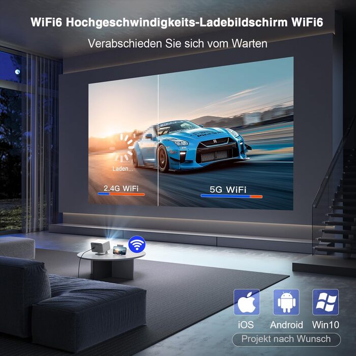 Портативний проєктор Mini Beamer 4K з корекцією трапеції, WiFi6, Bluetooth 5.2, Full HD 1080P, для підключення до телефону/ТБ-приставки/ноутбука/HDMI, A-23000L