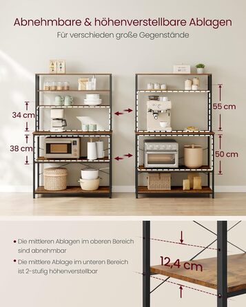 Стелаж кухонний VASAGLE з 6 полицями та гачками, 40 x 60 x 167 см, колір горіх + білий