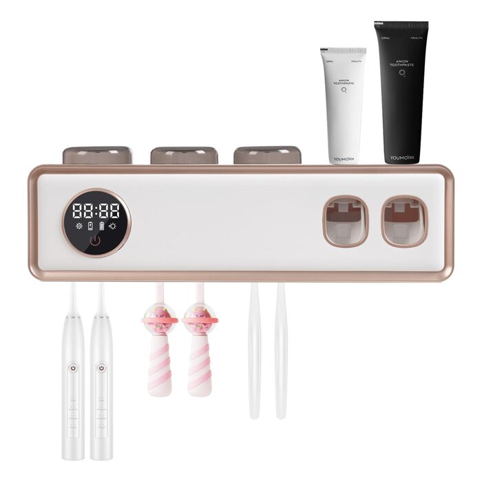 Тримач для зубних щіток з УФ-дезінфекцією, автоматичний диспенсер пасти, сенсорний екран (білий)