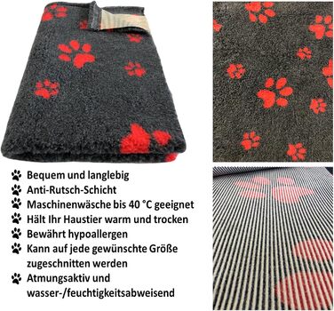 Килимок для собак Elropet Vetbed з преміум-матеріалу, 22 мм, для маленьких та великих собак, розмір L (160x100 см), темно-сірий + червоний слід