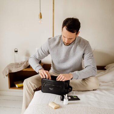 Шкіряна косметичка для подорожей Berliner Bags Premium Kulturbeutel Max, велика сумка для гігієнічних засобів з 2 відділеннями, унісекс, чорна