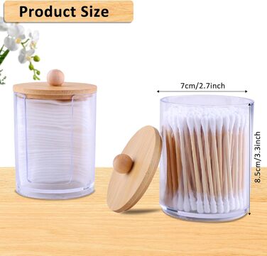 Організатор для ватних дисків та паличок: прозорий контейнер з бамбуковою кришкою (4 шт.)