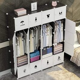 BAKAJI Modular Wardrobe Cubes, 2 Doors, Clothes Rail, Furniture, Alloy Steel Resin, White, (20 Cubi)
