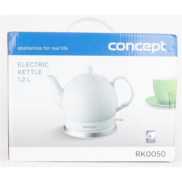 Concept Golf RK0050 Electric Kettle - Ceramic 1.2L, White - 3D Golf Ball Design