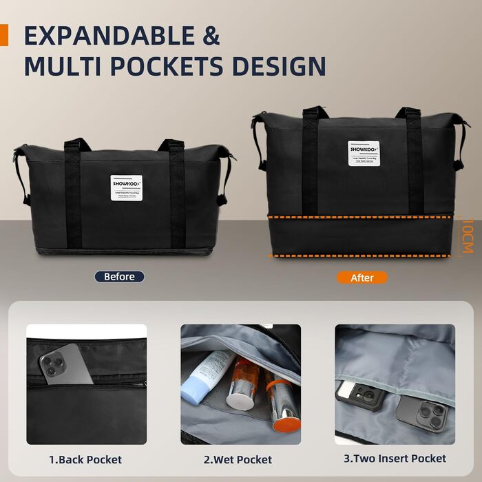 Набір валіз SHOWKOO 3 шт. з жорстким корпусом, розширюваний, легкий, ABS+PC, з TSA замком та 4 колесами (M, L, XL, чорний)