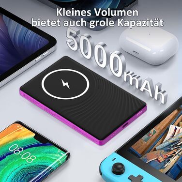 Power Bank Dbasne Магнітний 5000mAh з PD 20W та QC 3.0 для iPhone 16/15/14/13 (Lila)