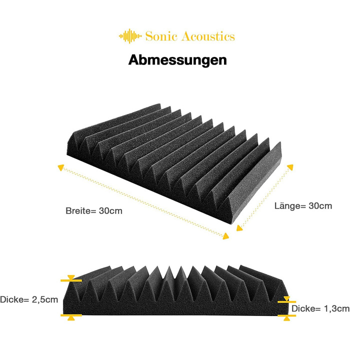 Акустичний поролон Fstop Labs для звукоізоляції, набір 12 шт. 3D панелі-поглиначі ехо та шуму (пірамідки), 30 x 30 x 5 см, чорний