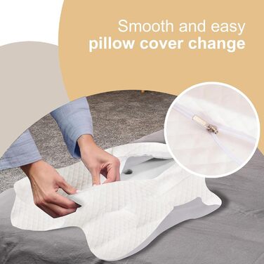 Ортопедична подушка для шиї Memory Foam сірого кольору, ергономічна для тих, хто спить на боці, з підтримкою шиї та полегшенням болю в шиї та плечах (наволочка, 35x15 см)