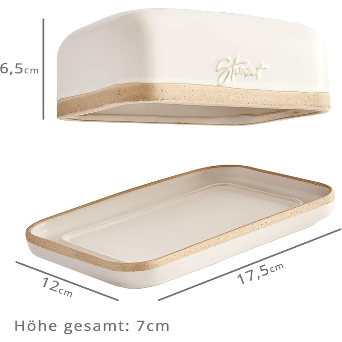 Stone Age Design Butter Dish - Ceramic Butter Dish for all common butter (250gr) - Butter bell and butter crock with unique design - Butter dish and butter box, dishwasher safe.