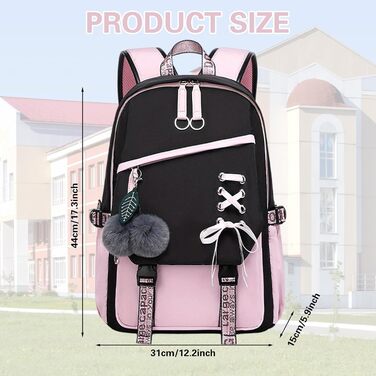 Шкільний рюкзак для дівчаток 3-6 клас, водонепроникний, з брелоком (рожевий)