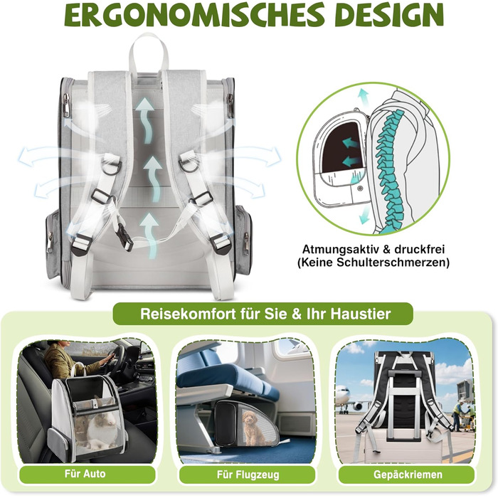 Рюкзак для тварин ALLSOPETS - дихаючий, для котів та собак, маленьких порід, з безпечними ременями. Ідеально для подорожей та активного відпочинку (світло-сірий)