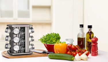 Сумка-органайзер для спецій bonVIVO Rondo, поворотна підставка для 12 баночок, нержавіюча сталь, срібно-хромовий колір