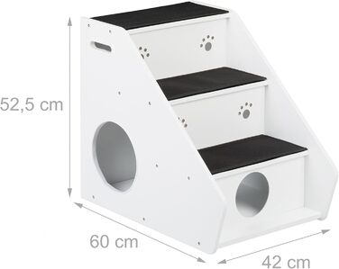 Сходинки для собак та котів Relaxdays, 3 сходинки, HBT 52,5x42x60 см, білий/чорний