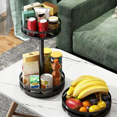 Обертовий двоярусний кухонний органайзер Lazy Susan, чорний, для робочої поверхні, кутова полиця без свердління