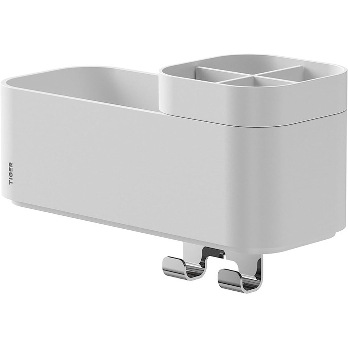 Tiger 2-Tier Bathroom Shelf with Integrated Toothbrush Holder and Hooks, Bathroom Shelf for Shower and Vanity to Store Bathroom Accessories, Color: White