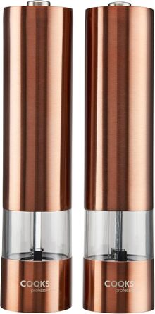 Набір електричних мельниць для солі та перцю Cooks Professional з регулюванням ступеня помелу, нержавіюча сталь, колір мідний