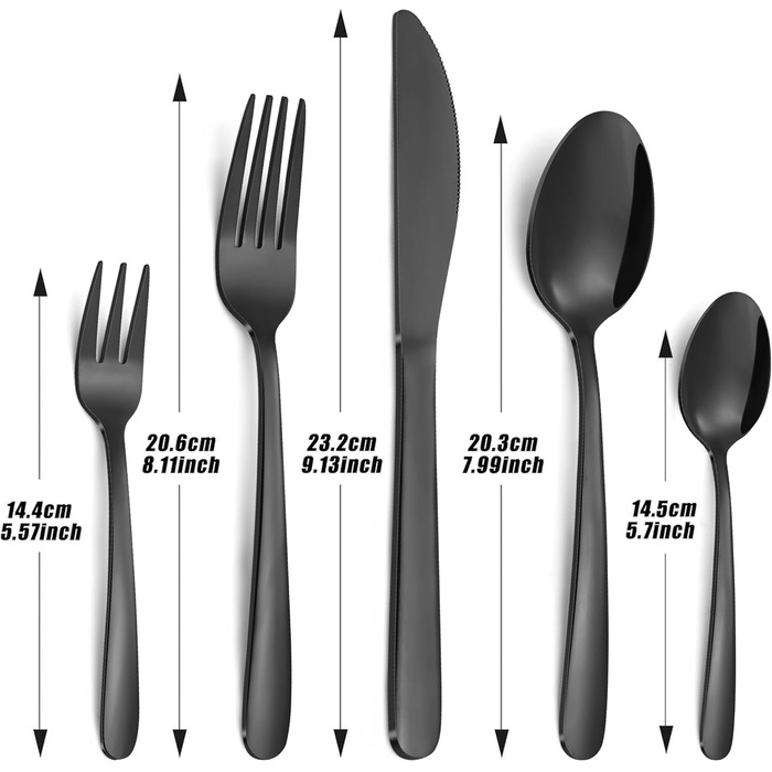 Bestdin Cutlery Set 12 Persons, 60 Piece Black Cutlery, Stainless Steel Cutlery Set with Knife Fork Spoon, Black Cutlery for Home/Party/Restaurant, High Gloss Polished & Dishwasher Safe.
